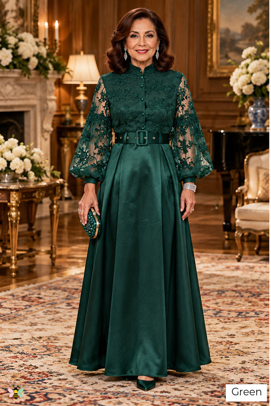 The Palazzo Heirloom Lace Gown | Green | front