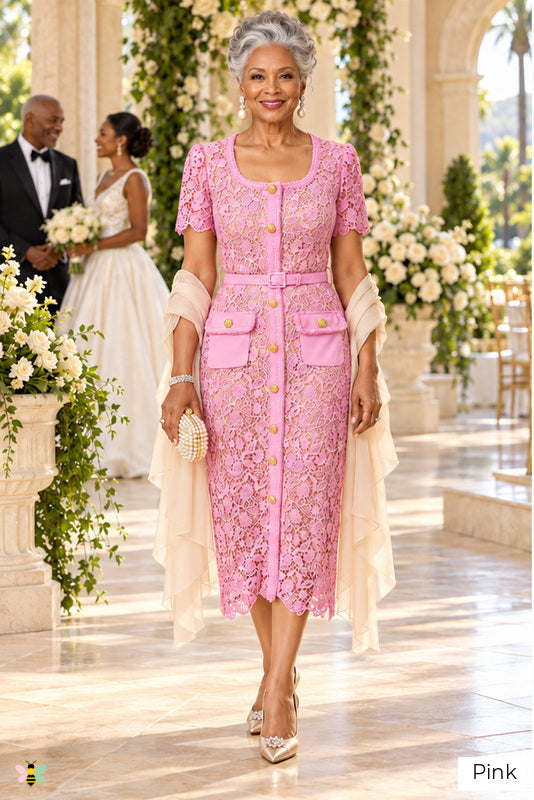 The Heirloom Atelier Lace Midi Dress | Pink | front