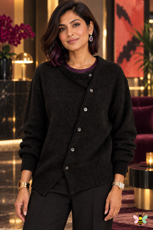 Gallery Line Asymmetric Button Sweater