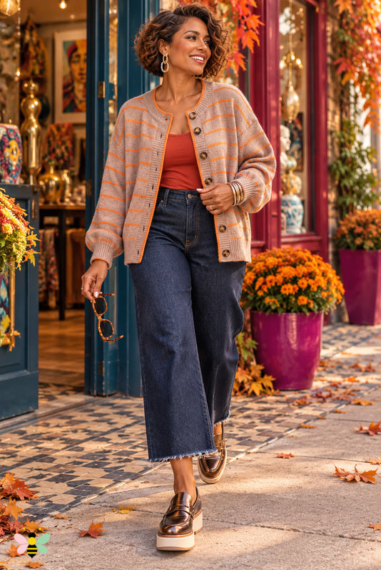 Gallery Walk Contrast-Stripe Cardigan