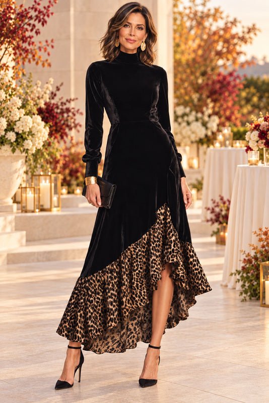Autumn After Dark Velvet Leopard Dress