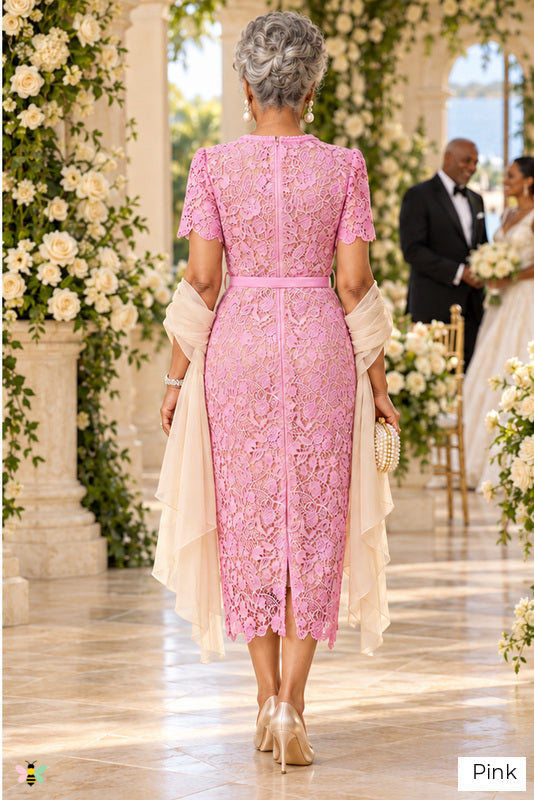 The Heirloom Atelier Lace Midi Dress | Pink | back