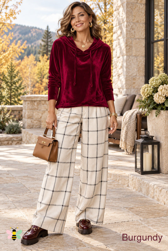 Jewel Tone Autumn Luxe Velvet Hoodie | Burgundy | photo