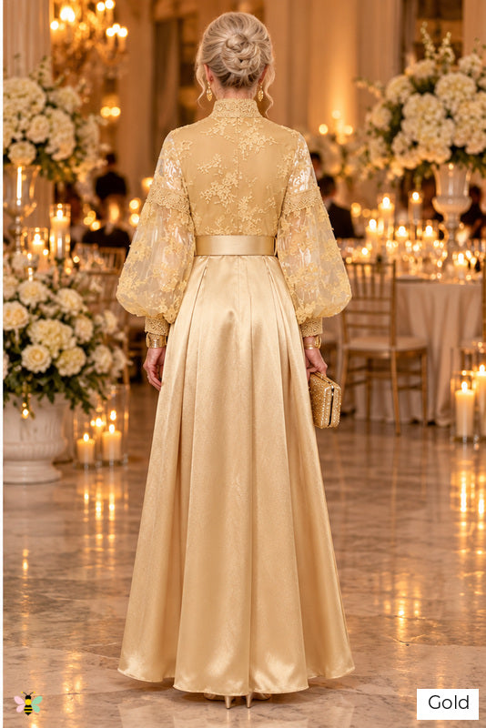 The Palazzo Heirloom Lace Gown | Gold | back