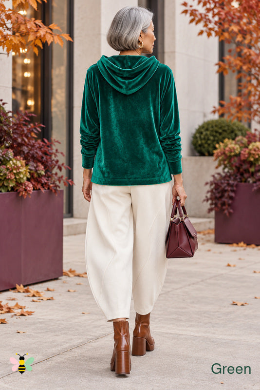 Jewel Tone Autumn Luxe Velvet Hoodie | Green | back