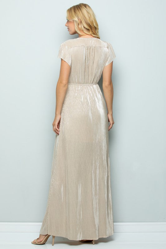 Metallic Pleats Maxi Dress