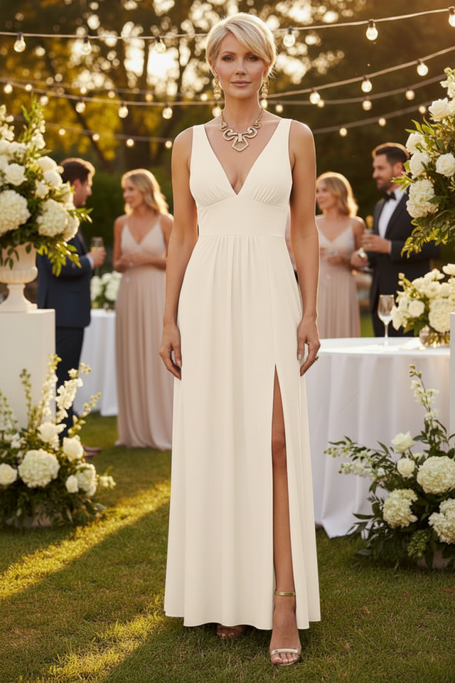 Deep V neck A line dress