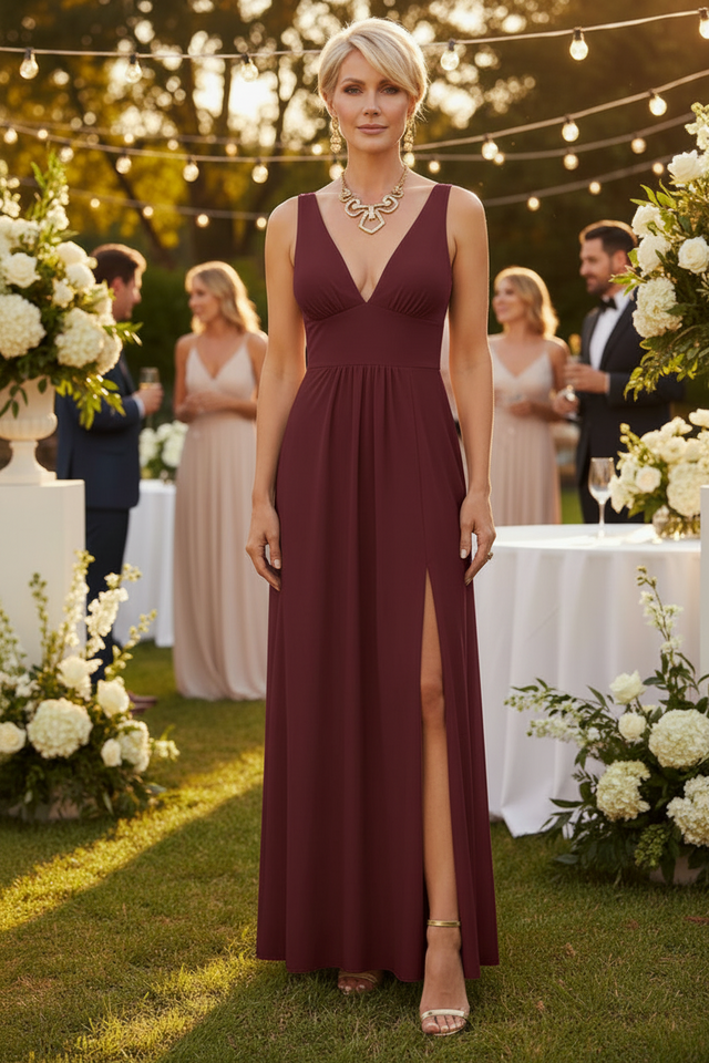 Deep V neck A line dress