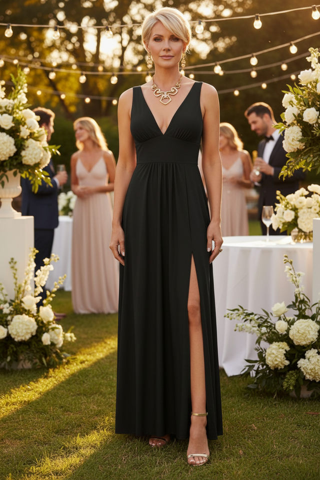 Deep V neck A line dress
