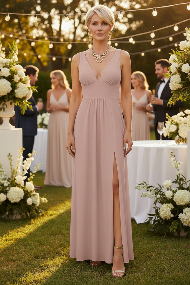 Deep V neck A line dress