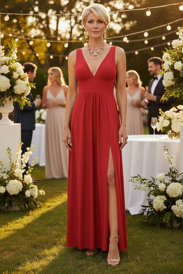 Deep V neck A line dress