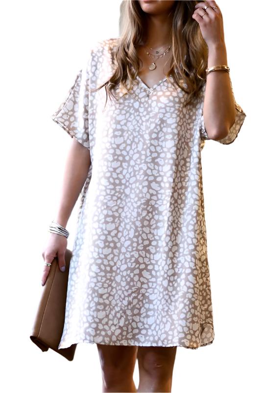 Leopard Printed V-Neck Tunic Dress
