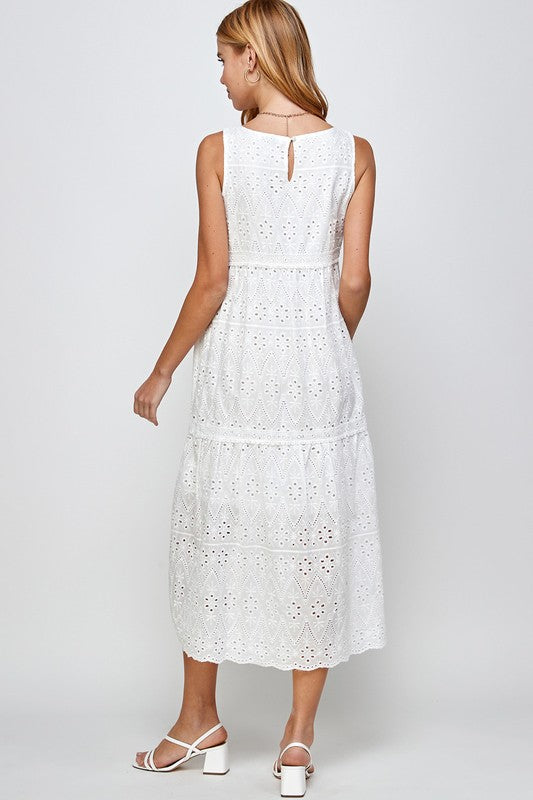 Eyelet Detailed Tiered Midi Dress