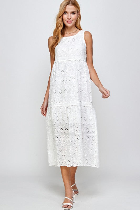 Eyelet Detailed Tiered Midi Dress