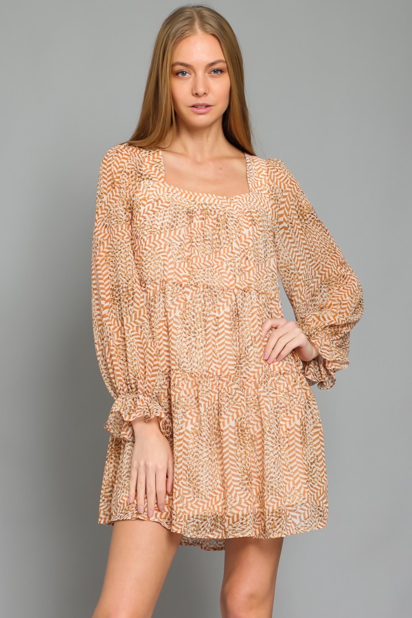 Square Neck Long Sleeve Mini Dress
