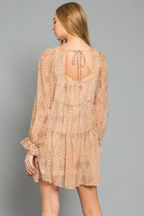 Square Neck Long Sleeve Mini Dress