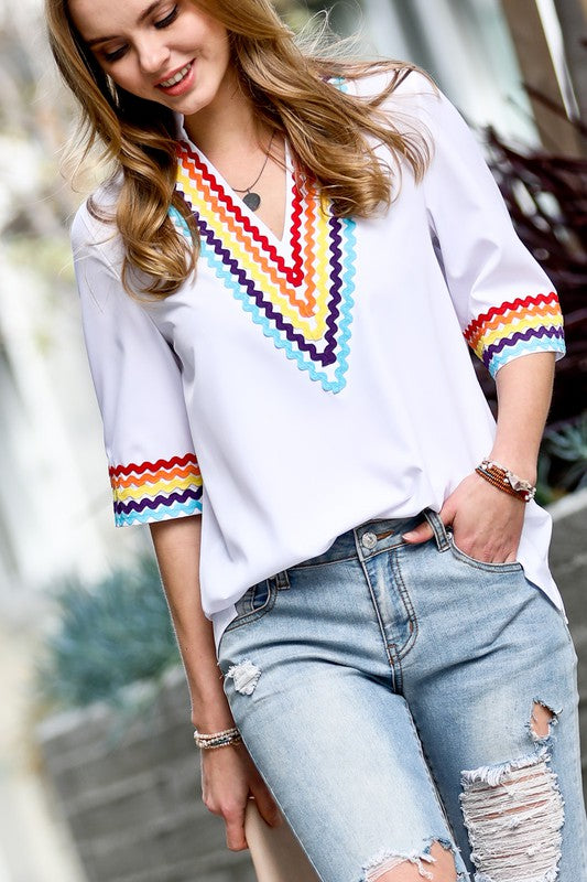 Multi Stripe V-Neck Blouse