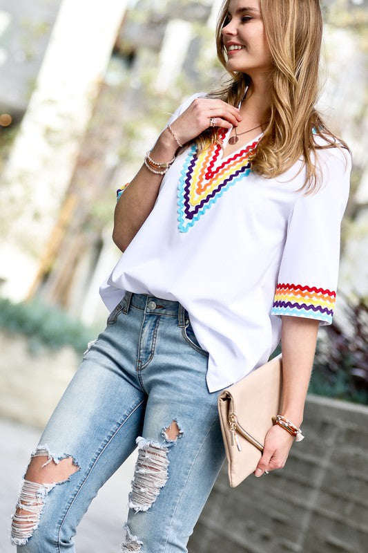 Multi Stripe V-Neck Blouse