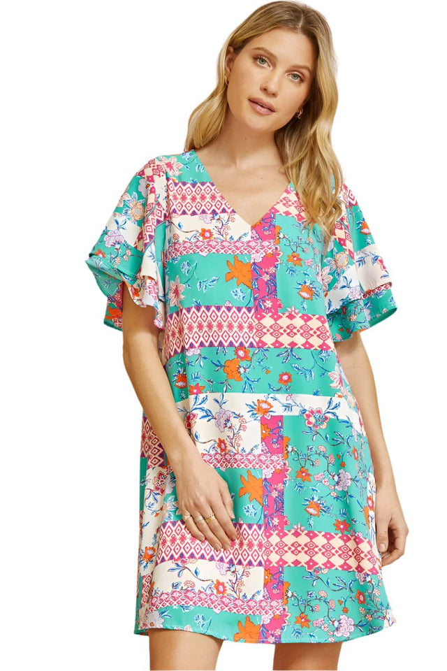 Emerald Magenta Woven Dress
