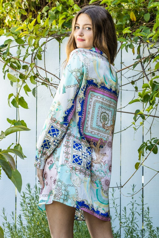 Chain Print Button Down Shirt Dress