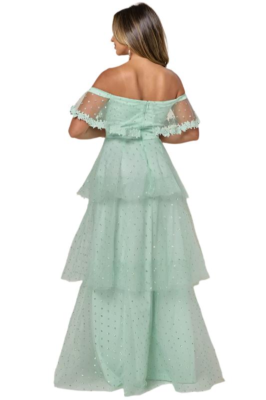 Mint Tiered Dress with Silver Spackle