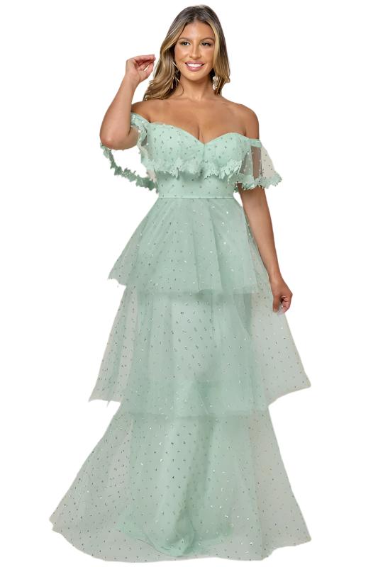 Mint Tiered Dress with Silver Spackle
