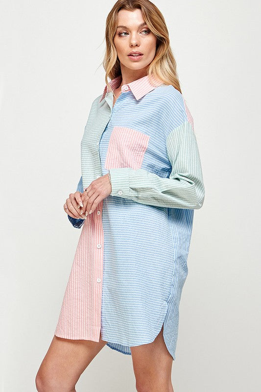 Multi Stripe Long Sleeve Shirt Dress