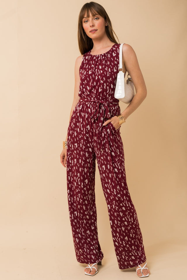 Sleeveless High Neck Waist Tie Jumpsuit