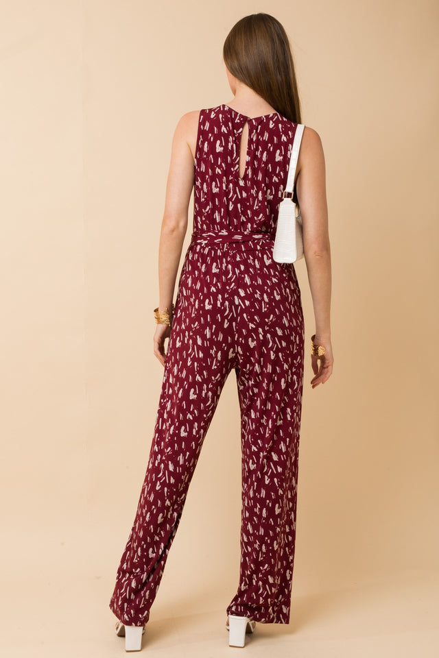 Sleeveless High Neck Waist Tie Jumpsuit