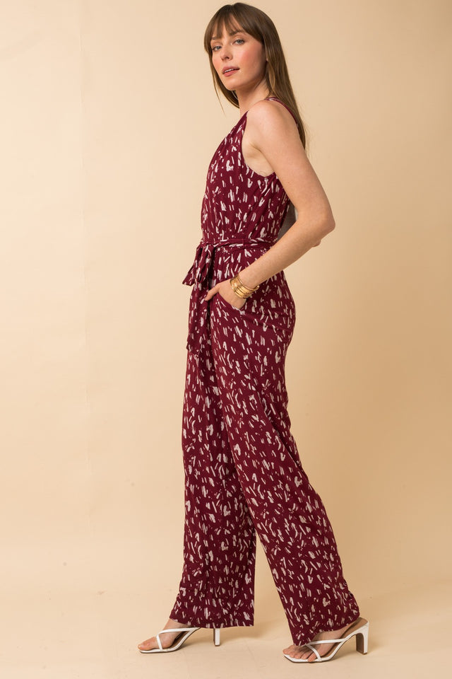Sleeveless High Neck Waist Tie Jumpsuit