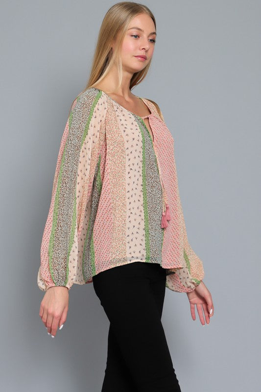 Long sleeve Tie Neck Dusty Pink
