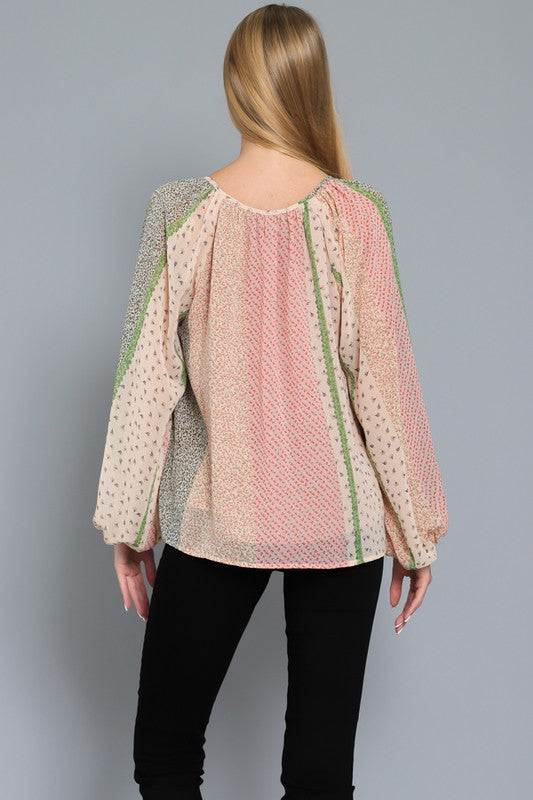 Long sleeve Tie Neck Dusty Pink