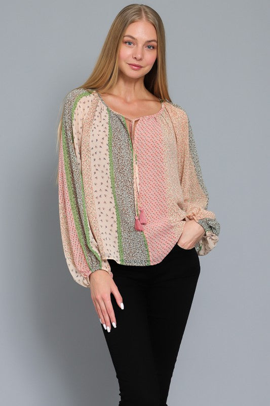 Long sleeve Tie Neck Dusty Pink