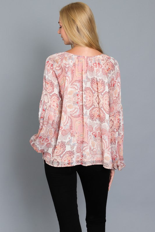 Long Sleeve Paisley Blouse