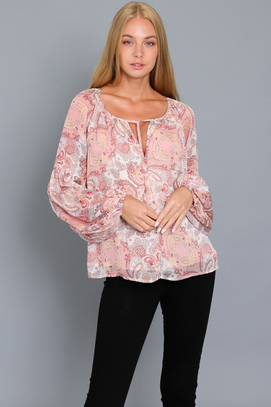 Long Sleeve Paisley Blouse