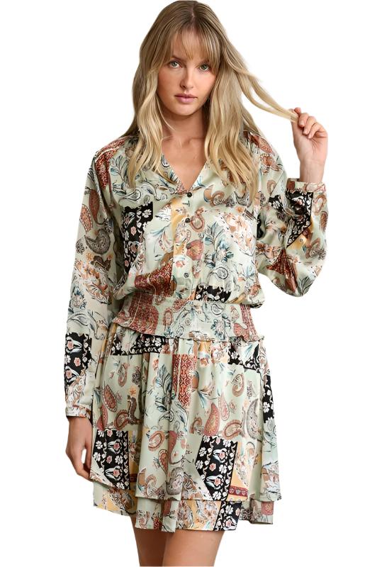Satin Paisley Printed Dress
