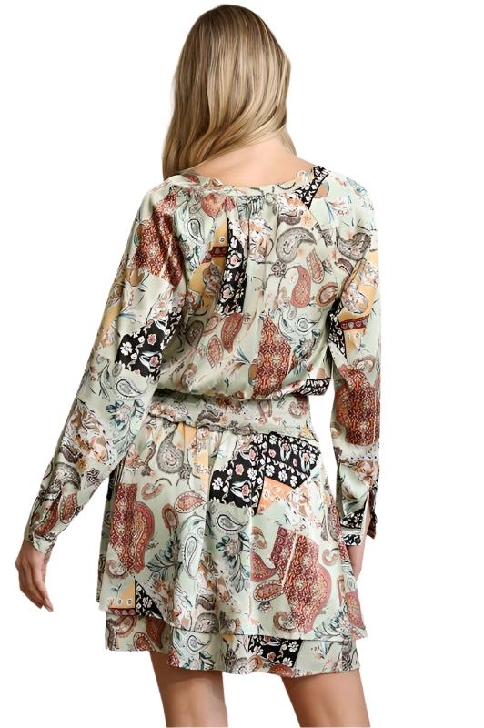 Satin Paisley Printed Dress