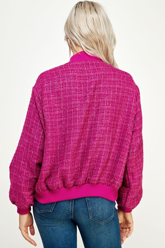 Metallic Tweed Bomber Jacket
