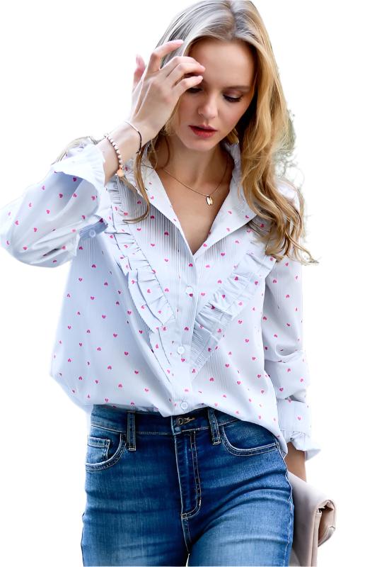 Heart Printed Ruffle Detailed Shirt