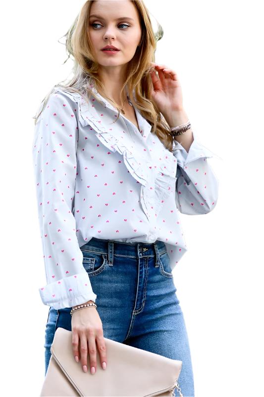 Heart Printed Ruffle Detailed Shirt