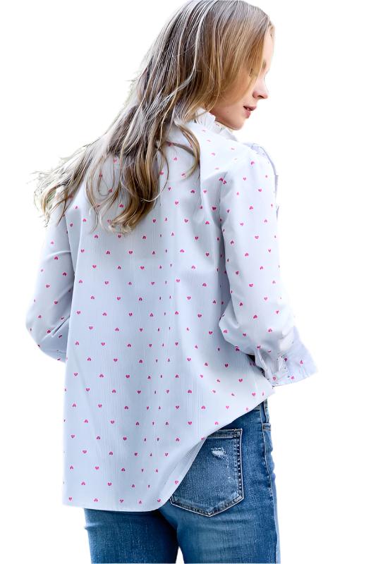 Heart Printed Ruffle Detailed Shirt