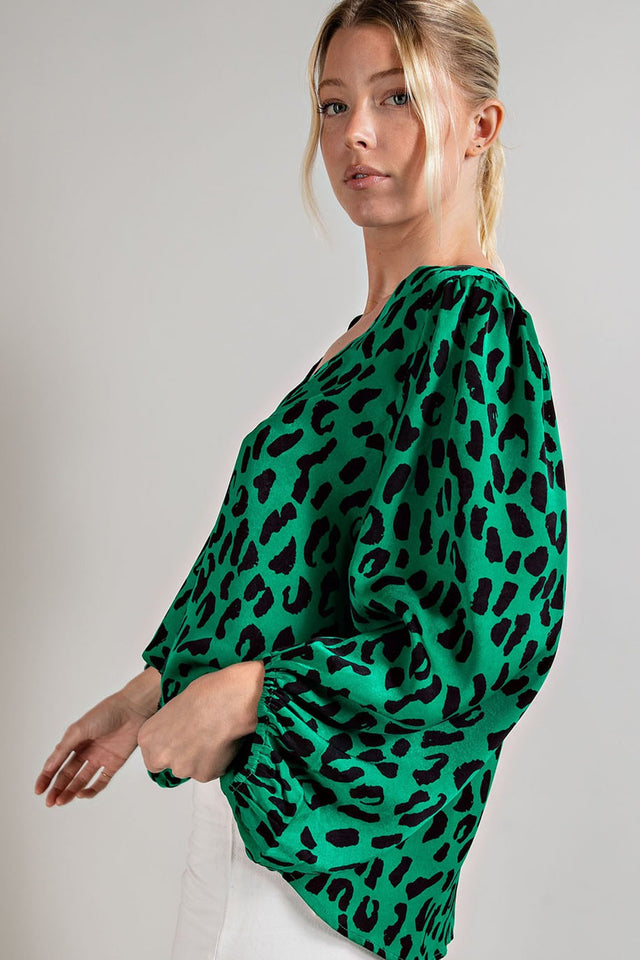 V-Neck Animal Print Blouse Top