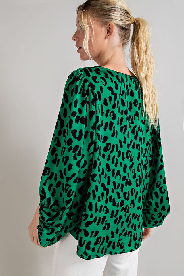 V-Neck Animal Print Blouse Top