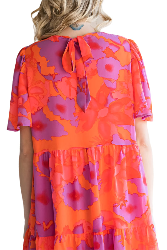 Print Back-tie Tiered Dress