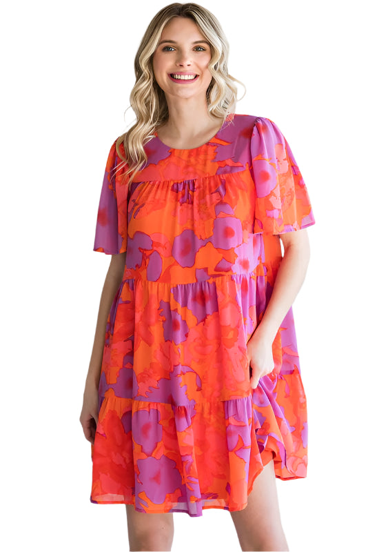 Print Back-tie Tiered Dress