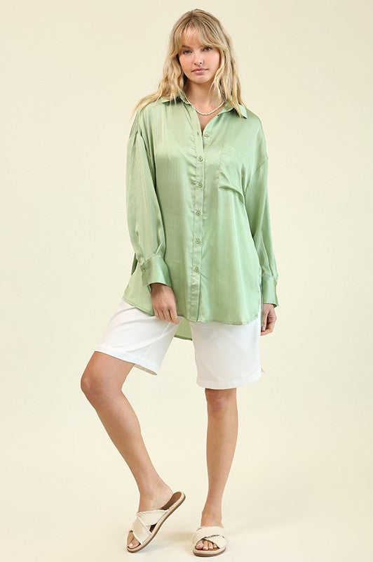 Oversized Satin Button Down Shirt
