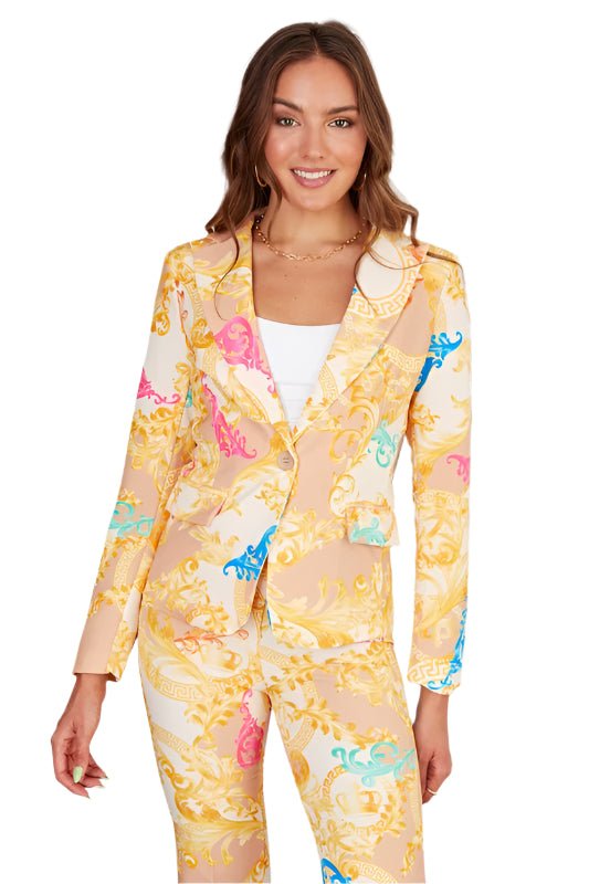 Baroque Print Single Button Blazer