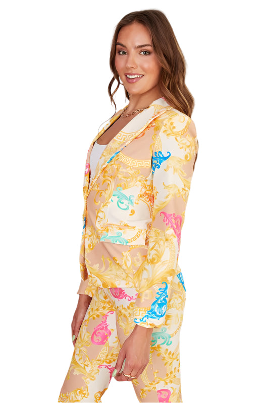 Baroque Print Single Button Blazer