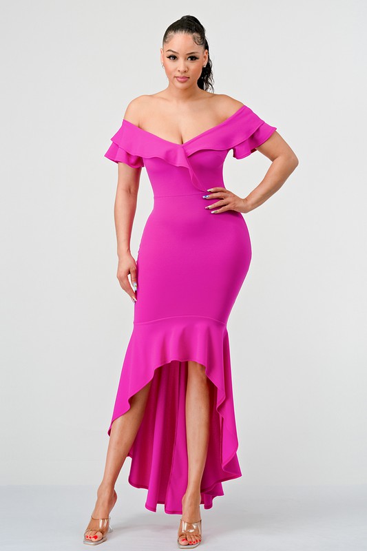 Off the Shoulder High Low Maxi Dress