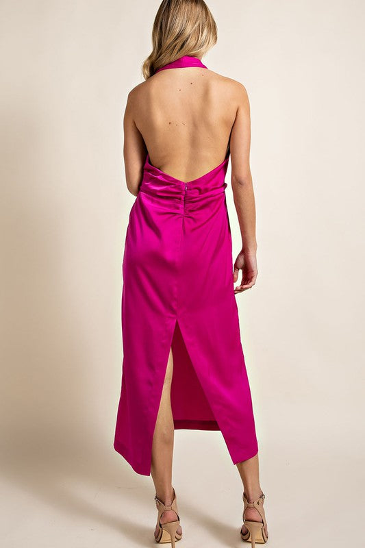 Satin Open Back Sleeveless Midi Dress